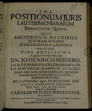 Positionum Juris Lauterbachianarum Exercitatio Quarta