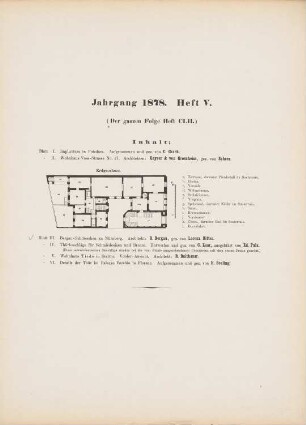 Wohnhaus Voßstraße 17, Berlin: Inhaltsverzeichnis, Grundriss EG (aus: Architektonisches Skizzenbuch, H. 152/5, 1878)
