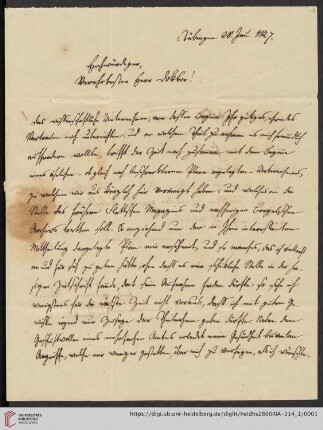 Korrespondenz Christian Friedrich Steudel / Carl Ullmann: Brief von Johann Christian Friedrich Steudel an Carl Ullmann