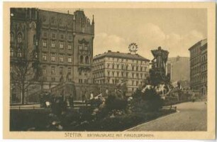 Stettin. Rathausplatz mit Manzelbrunnen