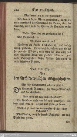 Das 22te Capitel. Von den Architectonischen Wissenschaften