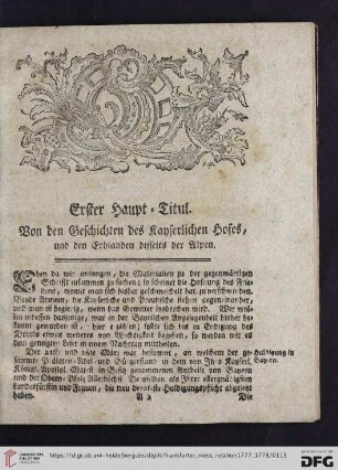 Erster Haupt-Titul. Von den Geschichten des Kayserlichen Hofes, und den Erblanden disseits der Alpen