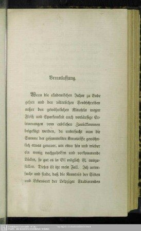 Veranlassung