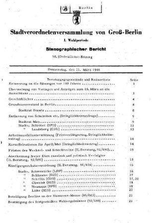 Nr. 58, 11. März 1948, Ordentliche Sitzung