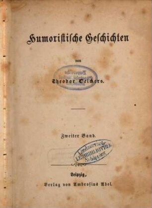 Humoristische Geschichten von Theodor Oelckers, 2