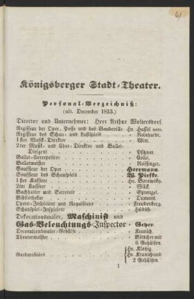 Personal-Verzeichniß: (ult. December 1853.)