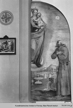 Madonna mit dem Kind auf der Mondsichel mit der Heiligen Barbara und dem Heiligen Franziskus