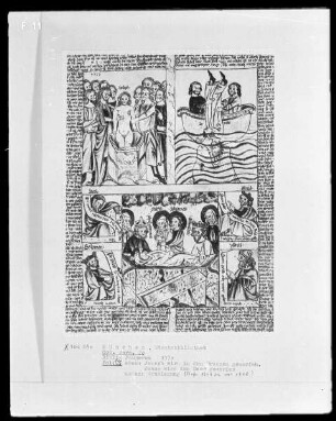 Biblia Pauperum — Typologische Bildseite mit Grablegung Christi, Folio 15recto