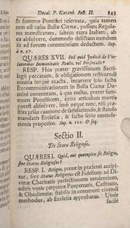 Sectio II. De Statu Religioso.