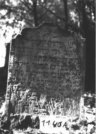 Grabstein 1140A (Index: 99899845) Material: Sandstein Zustand: angewittert Beschreibung: Stele mit eingezogenem Schulterbogenabschluss, im Bogenfeld Blüte Symbolik: Blüte Besonderheit: keine Maßangaben: Grabstein 1140A
