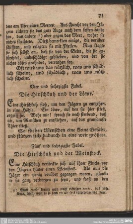 Vier und sechszigste Fabel. Die Hirschkuh und der Löwe