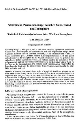 Statistische Zusammenhänge zwischen Sonnenwind und Ionosphäre