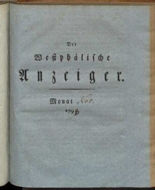 Der Westphälische Anzeiger. Monat Nov. 1798.