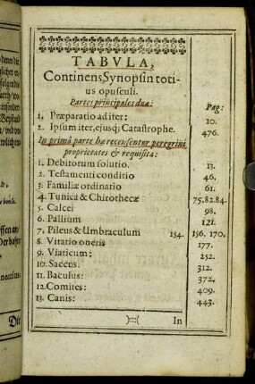 Tabula, Continens Synopsin totius opusculi.