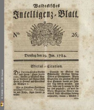 No. 26, Dienstag den 29. Jun. 1784