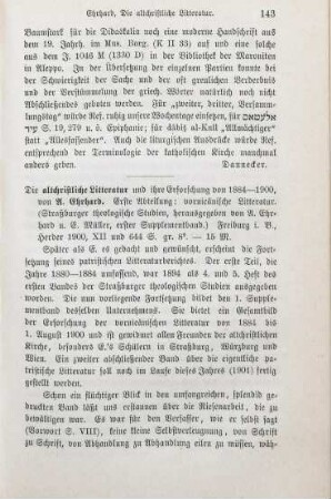 143-147 [Rezension] Ehrhard, Albert, Die altchristliche Litteratur und ihre Erforschung von 1884-1900