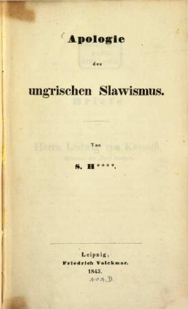Apologie des ungrischen Slawismus