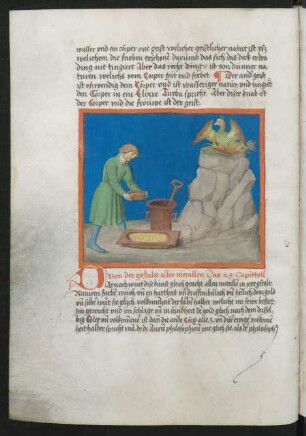 Sinnbild des alchemischen Prozesses: Goldwäscher und Phoenix