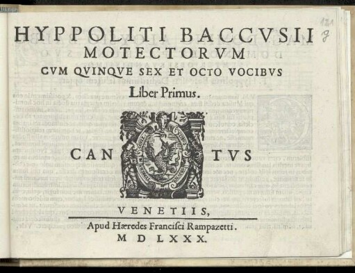 Ippolito Baccusi: Motectorum cum quinque sex et octo vocibus. Liber primus. Cantus