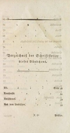Verzeichniß der Schriftsteller dieses Bändchens
