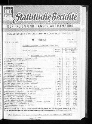 Verbraucherpreise in Hamburg im Mai 1965 : Lfd. Nr. 23