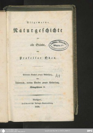 7,2 Thierreich, Bd. 4,2: Säugethiere : 1
