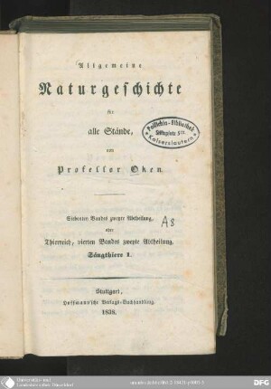 7,2 Thierreich, Bd. 4,2: Säugethiere : 1