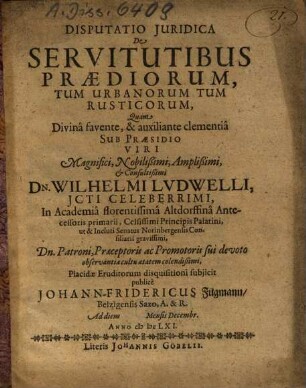 De servitutibus praediorum tum urbanorum tum rusticorum