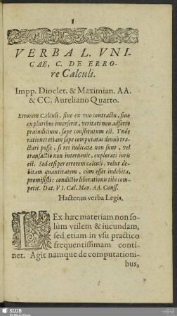 Verbal. Unicae, C. De Errore Calculi
