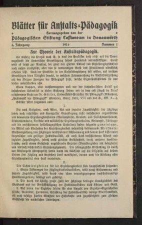 Zur Theorie der Anstaltspädagogik