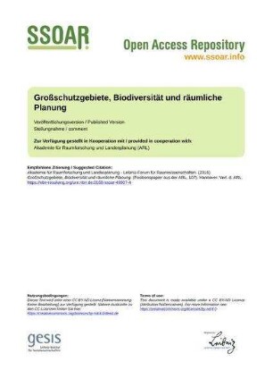 Großschutzgebiete, Biodiversität und räumliche Planung