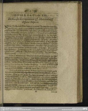 Observatio XXI. De Causis Exemptionum & Matricula & Sessione Imperii