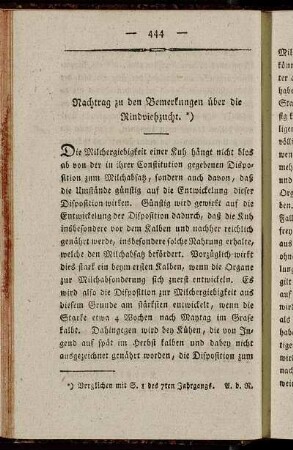 Nachtrag zu den Bemerkungen über die Rindviehzucht