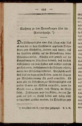 Nachtrag zu den Bemerkungen über die Rindviehzucht