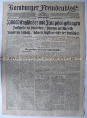 Tageszeitung "Hamburger Fremdenblatt" zum Krieg in Frankreich