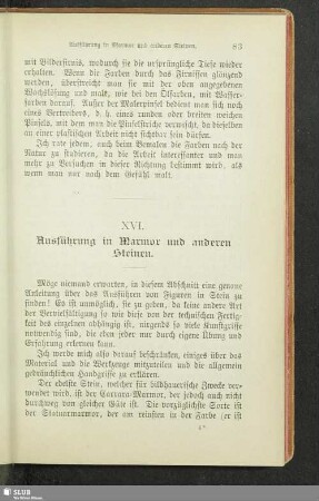 XVI. Ausführung in Marmor und anderen Steinen