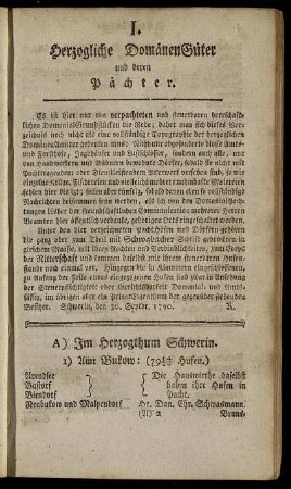 I. Herzogliche DomänenGüter und deren Pächter