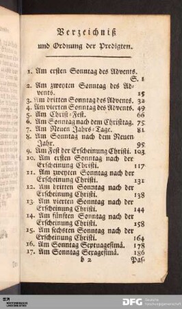 Verzeichniß und Ordnung der Predigten