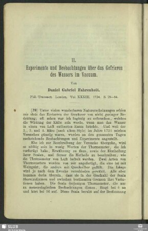 II. Experimente und Beobachtungen über das Gefrieren des Wassers im Vacuum