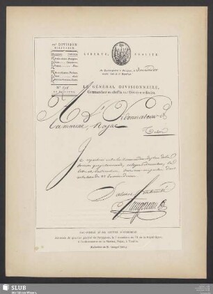 Fac-Similé D'Une Lettre D'Augereau