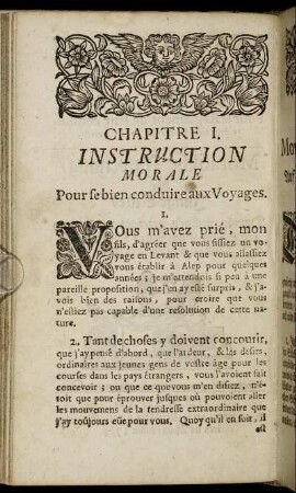 Chapitre I. Instruction Morale Pour se bien conduire aux Voyages. / Capitel I. Moralische Unterweisung Auf Reisen sich wol aufzuführen.