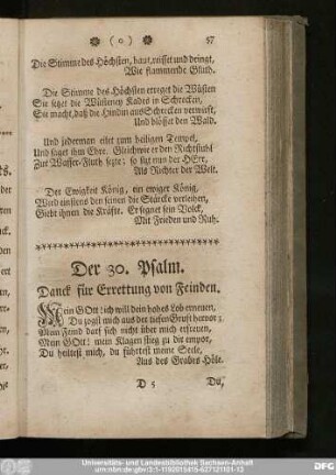 Der 30. Psalm. Danck für Errettung von Feinden.
