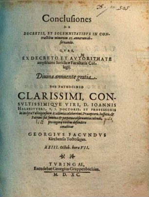 Conclusiones de decretis, et solennitatibus in contractibus minorum 25. annorum observandis