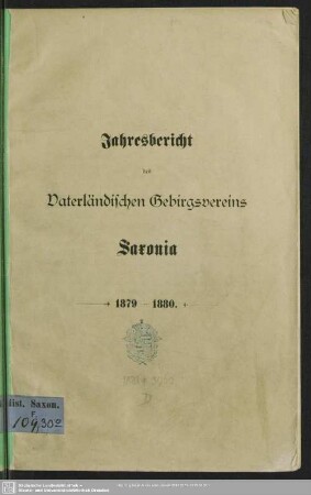 1879/80: Jahresbericht des Vaterländischen Gebirgsvereins Saxonia