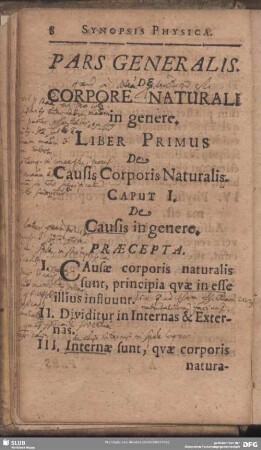 Pars Generalis. De Corpore Naturali in genere