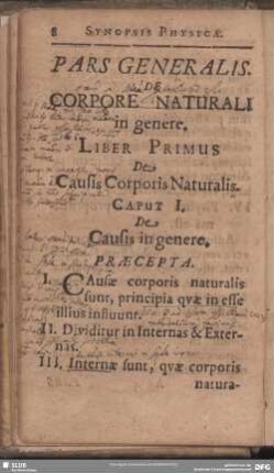 Pars Generalis. De Corpore Naturali in genere