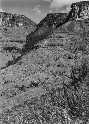 Die Drakensberge : Felswand in den Ausläufern der Drakensberge ("Drachenberge")