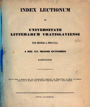 Index lectionvm in Vniversitate Litterarvm Vratislaviensi per ... anni ... habendarvm. 1860, 1860. Winter