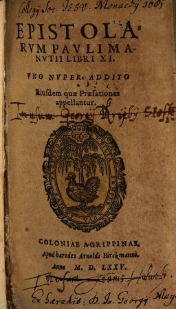Epistolarum Pauli Manutii Libri undecim