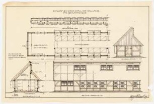 Gutshof Nickelgut, Blindham Kaninchenstall, freistehend: Grundriss 1:200; Grundriss 1:50; Aufrisse 1:50 Vorderansicht, Seitenansicht; Querschnitt 1:50